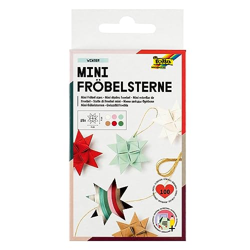 folia 1299 - Papierstreifen für MINI Fröbelsterne, 100 Streifen, 25 Sterne, in weihnachtlichen Farben sortiert von folia