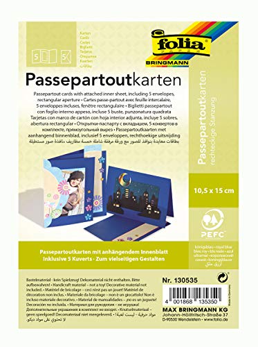 folia 130535 - Passepartouts mit rechteckiger Stanzung, ca. 10,5 x 15 cm, 5 Karten (220 g/qm) und Kuverts, königsblau - ideal für Einladungen, Glückwunsch- oder Grußkarten von folia