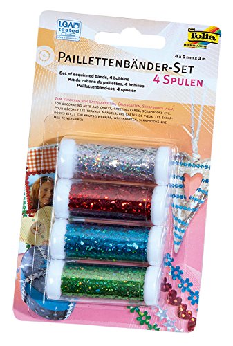 folia 13703 - Paillettenbänder Set, 4 Spulen in 4 verschiedenen Farben, je 6 mm x 3 m von folia