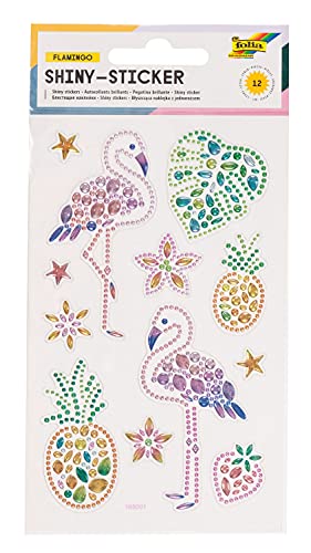 folia 18302 - Shiny Sticker, Flamingo, 12 Sticker, aus bunten Strasssteinen, in verschiedenen Motiven, einfach von der Folie abzuziehen, Bunt von folia