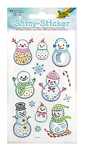 folia 18307 - Shiny Sticker, Snowman, 13 Sticker, aus bunten Strasssteinen, in verschiedenen Motiven, einfach von der Folie abzuziehen von folia