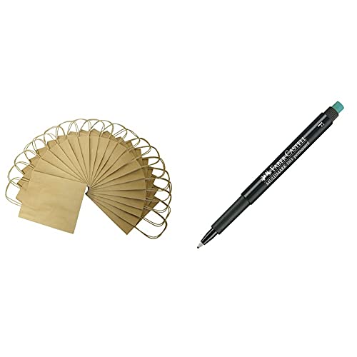 folia 21810 - Papiertüten aus Kraftpapier, Geschenktüten, 20 Stück, 18 x 8 x 21 cm, natur - zum Basteln, Verzieren und Verschenken + Faber-Castell 151399 - Marker Multimark F, permanent, schwarz von folia