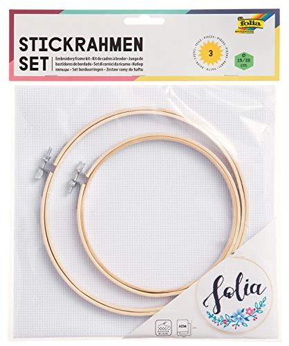 folia 23401 - Stickrahmen Set, 2 Stück, Durchmesser ca. 15 und 20 cm, mit Aida-Stoff von folia