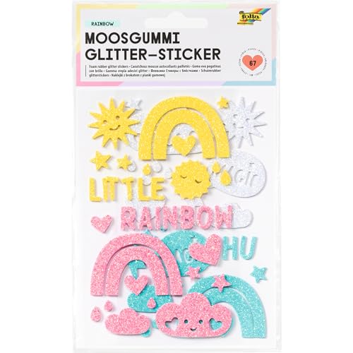 folia 23789 - Moosgummi Glitter-Sticker, Rainbow, sortiert in 4 verschiedenen Farben, 67 Stück zum Verzieren und Dekorieren von folia