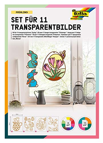 folia 23821 - Transparent - Bilder, im Frühling Design, Set für 11 Transparentbilder, zum Basteln von farbenfrohen Fensterbildern und Anhängern für Bäume und Sträucher von folia