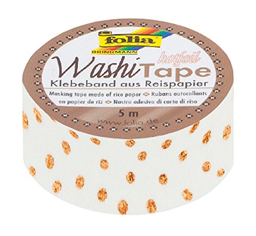 folia 26101 - Washi Tape, Klebeband aus Reispapier, Hotfoil rosegold Dots, 1 Rolle ca. 5 m x 15 mm - ideal zum Verzieren und Dekorieren von folia