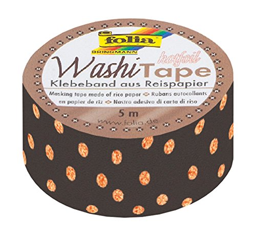 folia 26105 - Washi Tape, Klebeband aus Reispapier, Hotfoil kupfer Dots, 1 Rolle ca. 5 m x 15 mm - ideal zum Verzieren und Dekorieren von folia