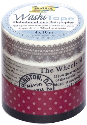 folia 26401 - Washi Tape, Klebeband aus Reispapier, 4er Set Vintage - ideal zum Verzieren und Dekorieren von folia