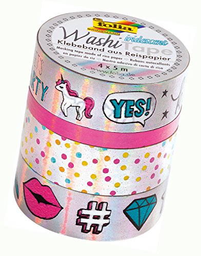 folia 26426 - Washi Tape, Klebeband aus Reispapier, Hotfoil irisierend silber, 4er Set - ideal zum Verzieren und Dekorieren von folia