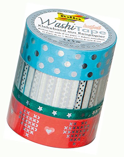 folia 26430 - Washi Tape, Klebeband aus Reispapier, Hotfoil silber III, 4er Set - ideal zum Verzieren und Dekorieren von folia