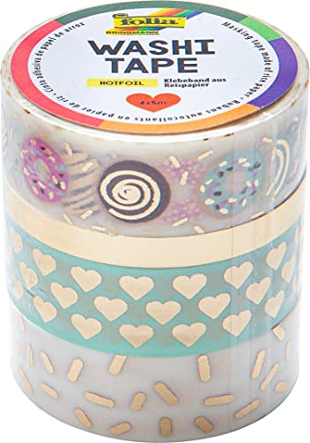 folia 26431 - Washi Tape, Klebeband aus Reispapier, Hotfoil gold II, 4er Set - ideal zum Verzieren und Dekorieren von folia