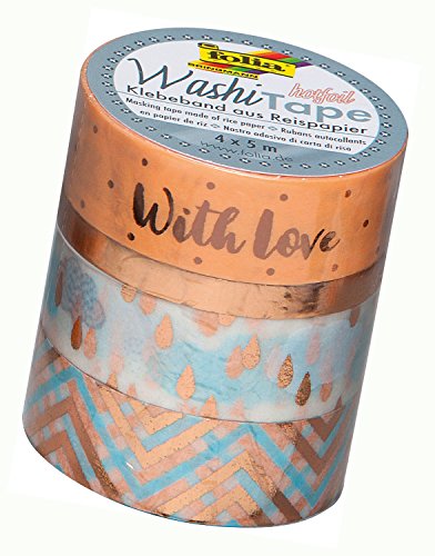 folia 26433 - Washi Tape, Klebeband aus Reispapier, Hotfoil rosegold II, 4er Set - ideal zum Verzieren und Dekorieren von folia