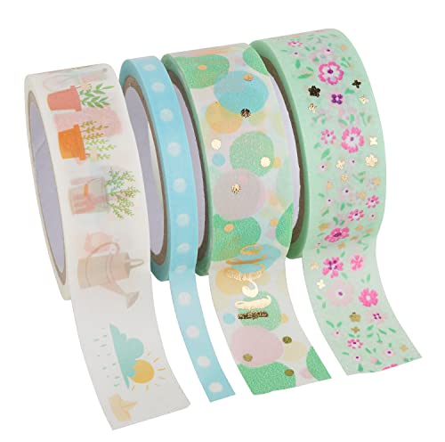 folia 26435 - Washi Tape, Klebeband aus Reispapier, Hotfoil Frühjahr I, 4er Set - ideal zum Verzieren und Dekorieren von folia