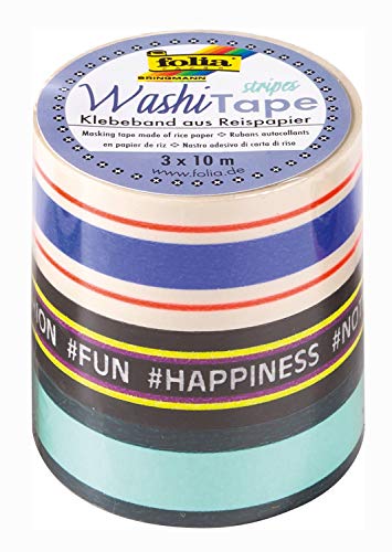 folia 26443 - Washi Tape, Stripes Neon I, Klebeband aus Reispapier, 3er Set - ideal zum Verzieren und Dekorieren von folia