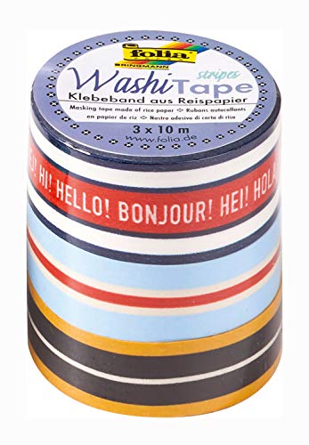 folia 26445 - Washi Tape, Stripes Classic, Klebeband aus Reispapier, 3er Set - ideal zum Verzieren und Dekorieren von folia