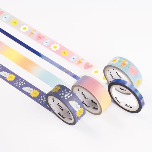 folia 26453 - Washi Tape SUNNYSIDE, Klebeband aus Reispapier, Hotfoil in bunten Wetter Motiven, 4er Set - ideal zum Verzieren und Dekorieren von folia