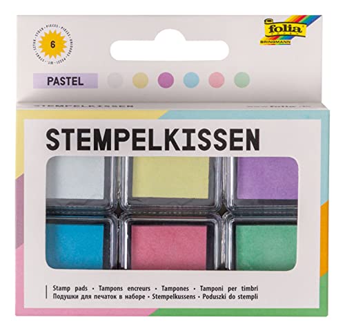 folia 30181 - Stempelkissen Set pastell, 6 Stempelkissen, in verschiedenen Farben, ideal zum Verzieren von Karten und andere Bastelarbeiten von folia