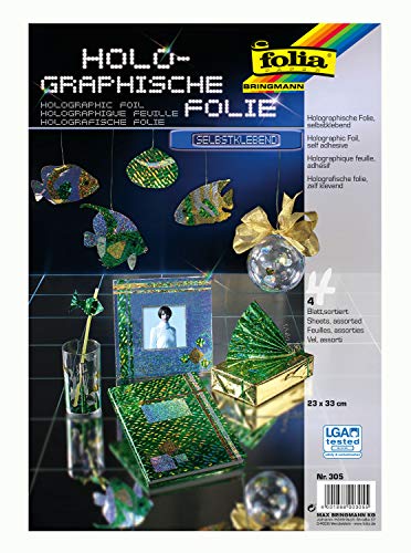 folia 305 - Holographische Folie 23 x 33 cm, 4 Blatt, farbig sortiert, selbstklebend von folia