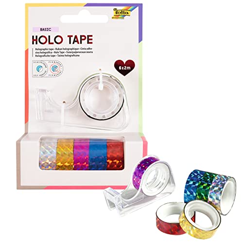 folia 306 - Holographischer Selbstklebefilm, 6 Rollen farbig sortiert 12 mm x 2 m von folia