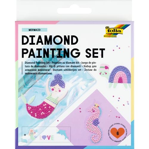 folia 31801 - Diamond Painting Set MERMAID, Sticker mit Unterwasser-Motiven und Zubehör, Bastelset zum Gestalten von Aufklebern mit Glitzersteinchen von folia