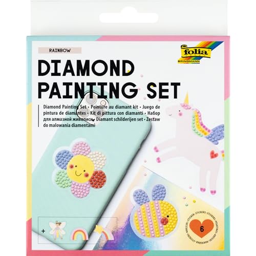 folia 31802 - Diamond Painting Set RAINBOW, Sticker mit Regenbogen-Motiven und Zubehör, Bastelset zum Gestalten von Aufklebern mit Glitzersteinchen von folia