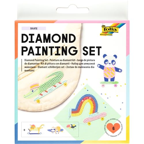 folia 31803 - Diamond Painting Set SKATE, Sticker mit Skateboard-Motiven und Zubehör, Bastelset zum Gestalten von Aufklebern mit Glitzersteinchen von folia