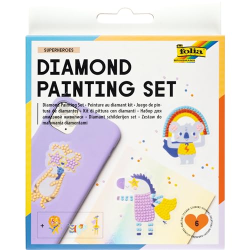folia 31804 - Diamond Painting Set SUPERHEROES, Sticker mit Superhelden-Motiven und Zubehör, Bastelset zum Gestalten von Aufklebern mit Glitzersteinchen von folia