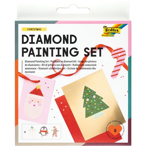 folia 31805 - Diamond Painting Set CHRISTMAS, Sticker mit Weihnachts-Motiven und Zubehör, Bastelset zum Gestalten von Aufklebern mit Glitzersteinchen von folia