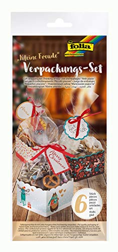 folia 48202 - Verpackungs - Set "Kleine Freude", Geschenkverpackungsset für Kekse, Pralinen und anderem Naschwerk, mit Zellglasbeuteln, Schachtelböden, Anhängern und Satinbändern von folia