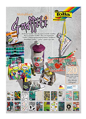 folia 48349 - Motivblock Grafitti, 270 g/qm, ca. 24 x 34 cm, 20 Blatt sortiert in verschiedenen Motiven - zum Basteln und kreativen Gestalten von Karten, Fensterbildern und für Scrapbooking von folia