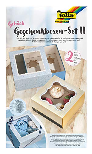 folia 48402 - Gebäck - Geschenkschachtel - Set II für 2 Boxen, lebensmittelechte Pappboxen je 20 x 20 x 10 cm, mit Sichtfenster und Einlage, ideal zum Verschenken von Muffins und Cupcakes von folia