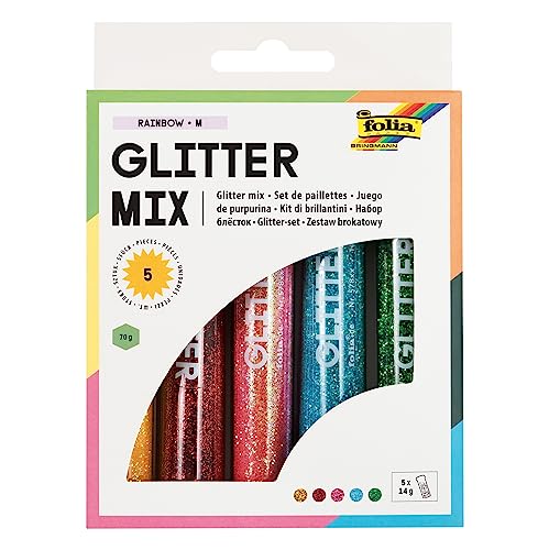 folia 57802 - Glitter Set mit 5 Röhrchen à 14 Gramm Glitterpulver mit Streukappe - ideal zum Verzieren und Bestreuen ihrer Bastelarbeiten von folia