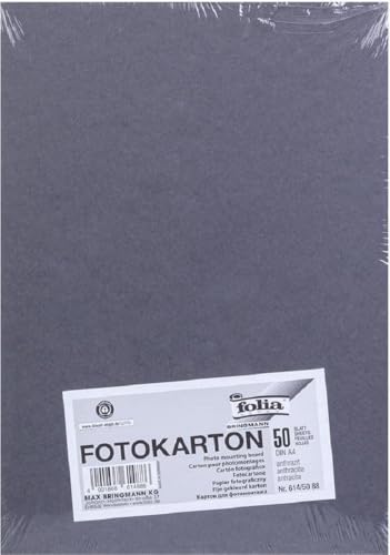 folia 614/50 88 - Fotokarton DIN A4, 300 g/qm, 50 Blatt, anthrazit - zum Basteln und kreativen Gestalten von Karten, Fensterbildern und für Scrapbooking von folia