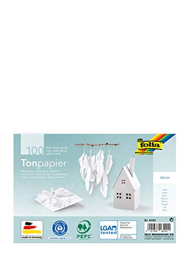 folia 6400 - Tonpapier weiß, DIN A4, 130 g/qm, 100 Blatt - zum Basteln und kreativen Gestalten von Karten, Fensterbildern und für Scrapbooking von folia