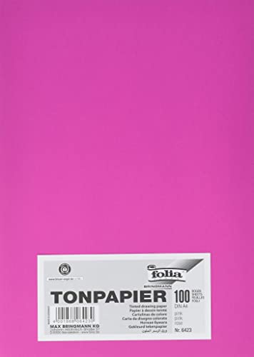 folia 6423 - Tonpapier pink, DIN A4, 130 g/qm, 100 Blatt - zum Basteln und kreativen Gestalten von Karten, Fensterbildern und für Scrapbooking von folia