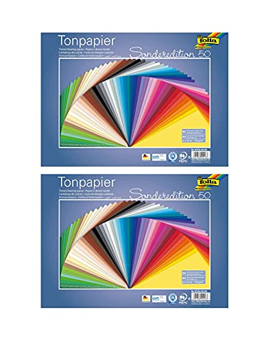 folia 6725/50 99 - Tonpapier Mix, 25 x 35 cm, 130 g/qm, 50 Blatt sortiert in 50 Farben - ideale Grundlage für vielseitige Bastelarbeiten (50 Blatt (50 Farben) 2 Packungen) von folia