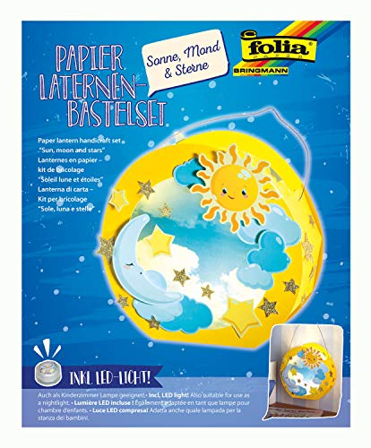 folia 68101 - Laternen - Bastelset, Sonne, Mond & Sterne, inklusive Laternenstab und LED-Licht von folia