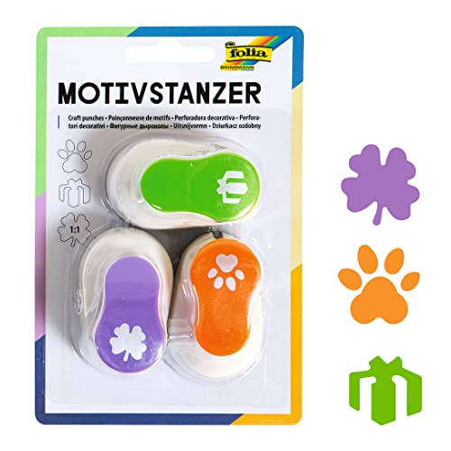 folia 7023 - Motivstanzer, Motivlocher, 3er Set, Geschenk, Kleeblatt und Tatze von folia