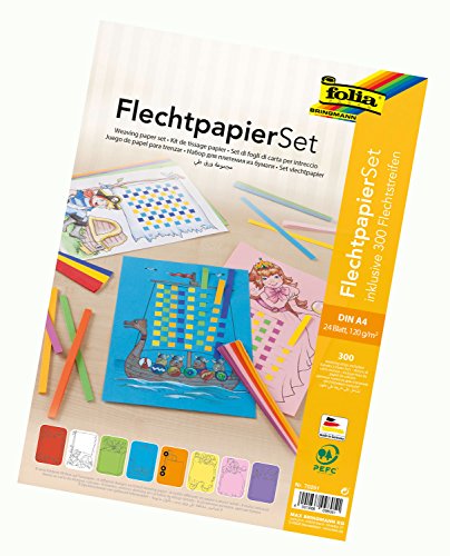 folia 70251 - Flechtpapier Set, 24 Flechtbögen DIN A4, inklusive 300 Flechtstreifen, 8 farbig sortiert von folia