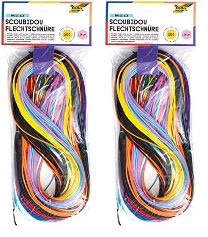 folia 731100 - Basic Mix Scoubidou Flechtschnüre, opak/transparent, 100 Stück sortiert in 10 verschiedenen Farben - ideal zum Flechten von Armbändern, Schlüsselanhängern, usw. (Packung mit 2) von folia