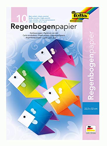 folia 765 - Mappe mit Regenbogenpapier, farbig sortiert, 10 Blatt, 100 g/qm, ca. 22,5 x 32 cm, einseitig bedruckt, ideal für kreative und bunte Bastelarbeiten von folia