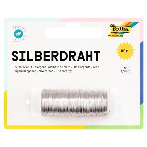 folia 79360 - Silberdraht, versilbert, 1 Spule 0,3 mm x 80 m - ideal für Bastelarbeiten, Gestecke und Schmuck, Silber von folia