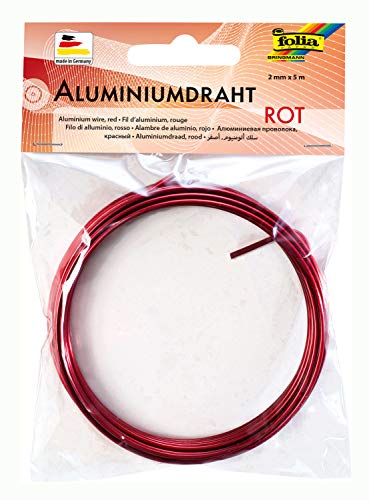 folia 79620 - Aluminiumdraht, Basteldraht in rot, 2 mm x 5 m, besonders leicht formbar, für Bastelarbeiten und zur Dekoration von folia