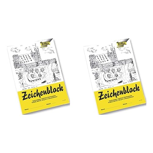 folia 8103 - Zeichenblock mit Leinenecken 120 g/m², DIN A3, 10 Bogen, weiß, hochwertiges, holzfreies Zeichenpapier (Packung mit 2) von folia