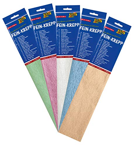 folia 8229127 - Krepppapier, 10 Lagen in 5 irisierenden Farben, jede Lage ca. 50 x 250 cm, 22 g/m², sehr elastisches und dünnes Papier, mit einer unebenen und rauen Oberfläche von folia