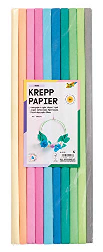 folia 82392 - Krepppapier - Sortiment Trend, 10 Rollen in verschiedenen Farben, jede Rolle ca. 50 x 200 cm, sehr elastisches und dünnes Papier, mit einer unebenen und rauen Oberfläche von folia