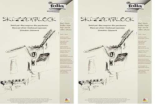 folia 8303 - Skizzenblock, DIN A3, 120 g/qm, weiß, 50 Blatt - hochfeines, weißes Zeichenpapier, chlorfrei (Packung mit 2) von folia