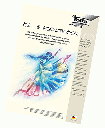 folia 8363 - Öl- und Acrylmalblock, 290g/qm, DIN A3, 10 Blatt - Qualitätspapier geeignet für Acrylfarben, Öl- und Pastellkreiden, Weiß von folia