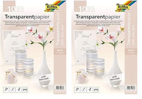 folia 87400 - Transparentpapier, DIN A4, 10 Blatt, weiß - vielseitig einsetzbar (Packung mit 2) von folia