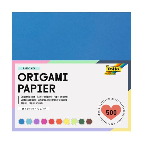 Global Art folia 8965 - Faltblätter 15 x 15 cm, 70 g/qm, 500 Blatt sortiert in 10 intensiven Farben - ideal zum Papierfalten und für andere kreative Bastelarbeiten von Global Art